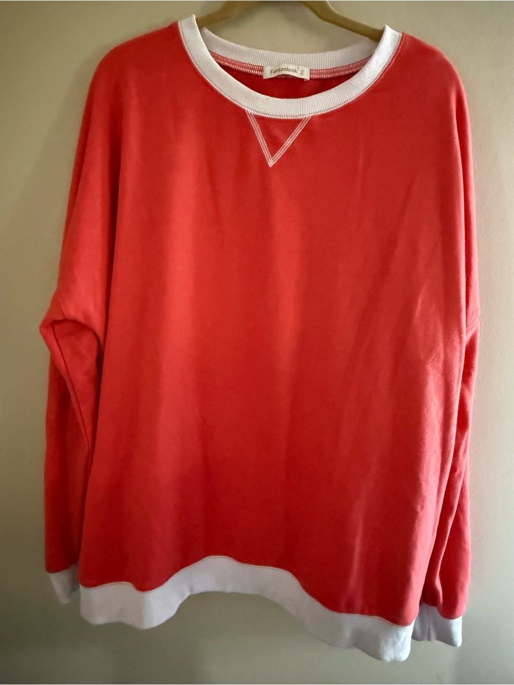 Fantaslook Coral Crewneck Sweater with White Trim